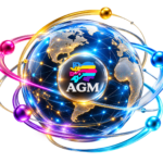 AGM logo on a connected globe surrounded by colorful orbital rings