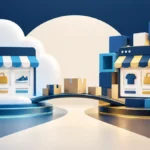 Two abstract ecommerce storefronts representing hosted and modular platforms