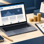 Website wireframe with a scope checklist calendar and unmarked coins